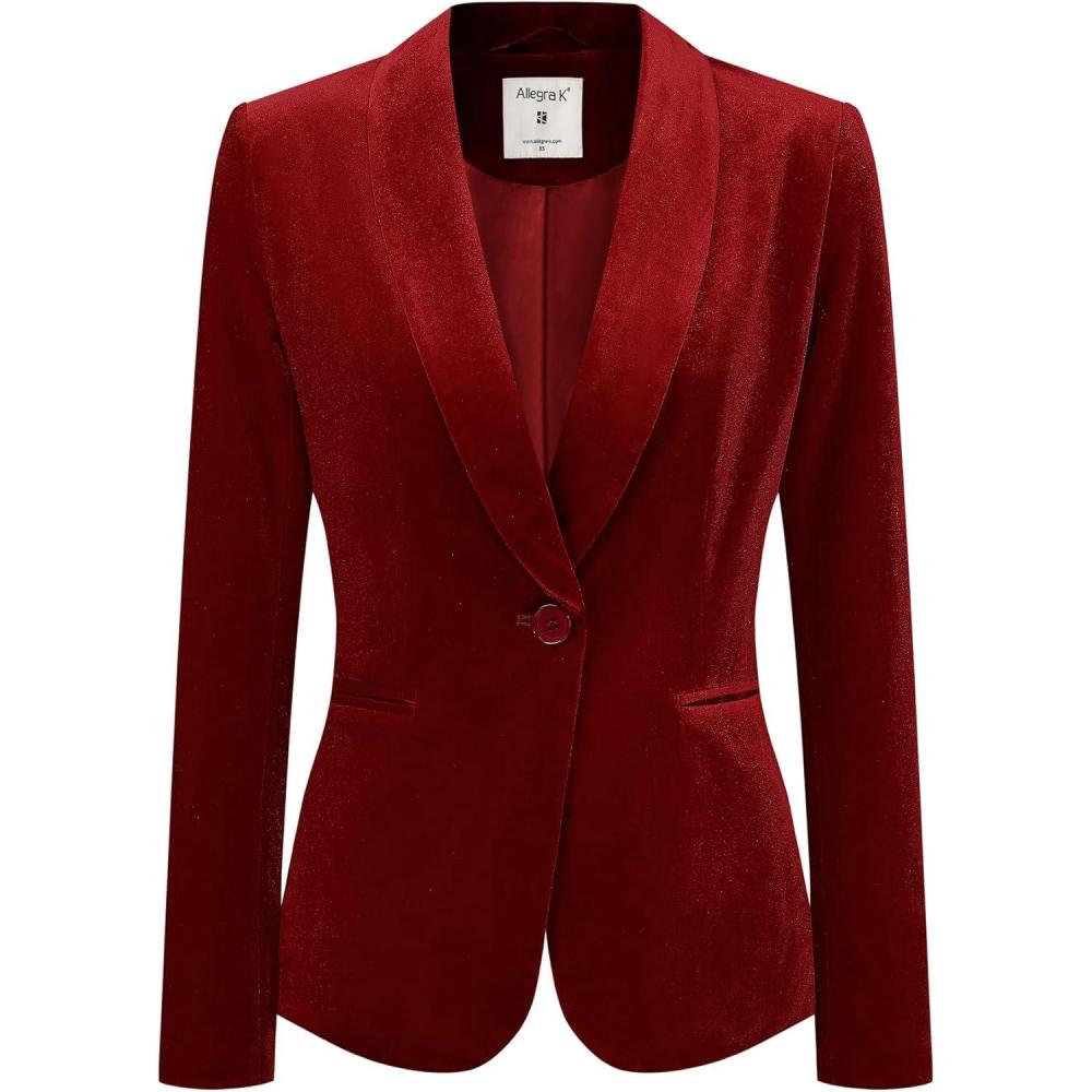 imageAllegra K Womens Halloween Christmas Office Coat Solid Shawl Collar 1 Button Velvet BlazerRed