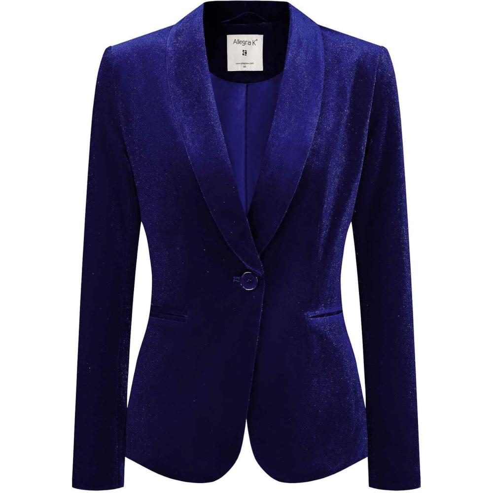 imageAllegra K Womens Halloween Christmas Office Coat Solid Shawl Collar 1 Button Velvet BlazerRoyal Blue