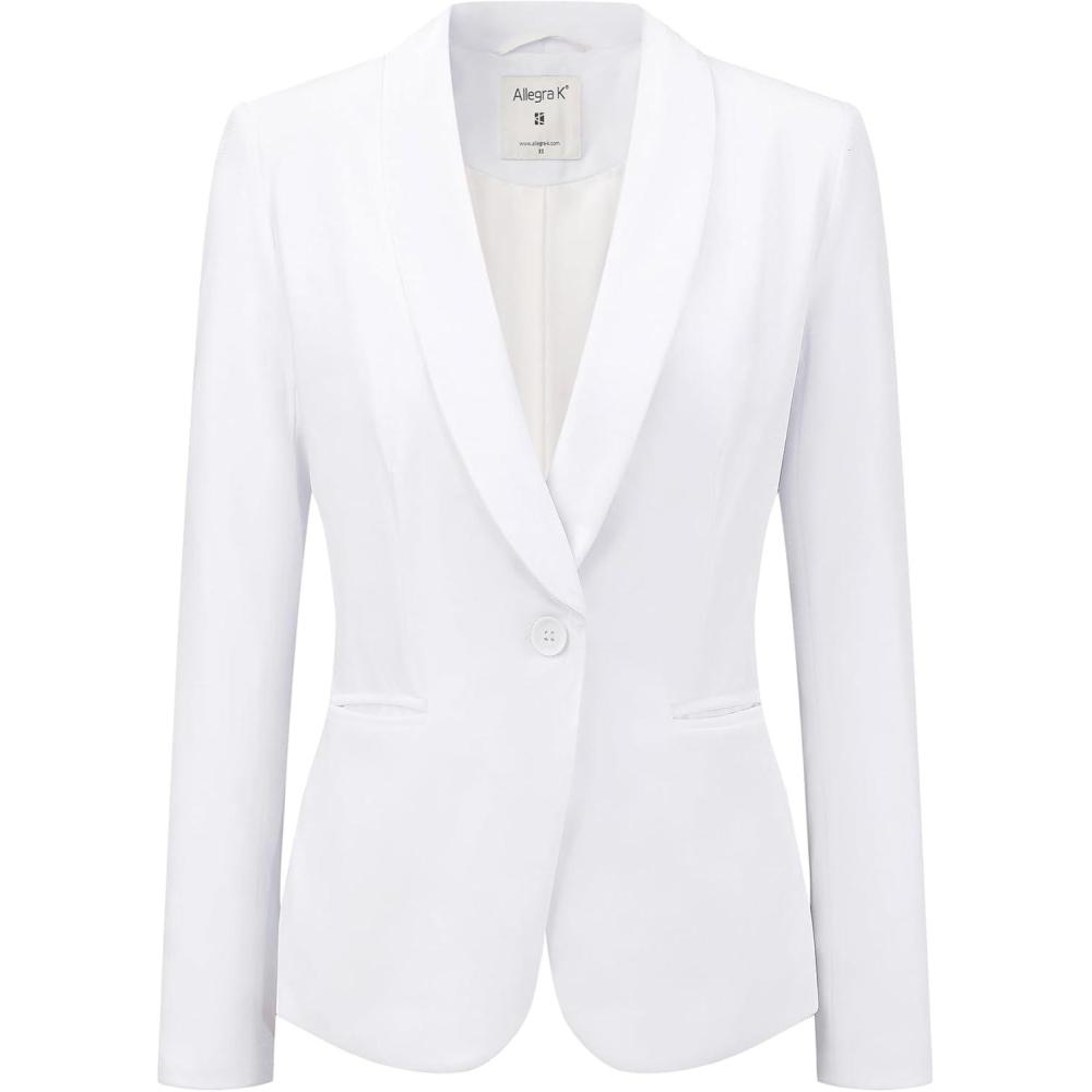 imageAllegra K Womens Halloween Christmas Office Coat Solid Shawl Collar 1 Button Velvet BlazerWhite