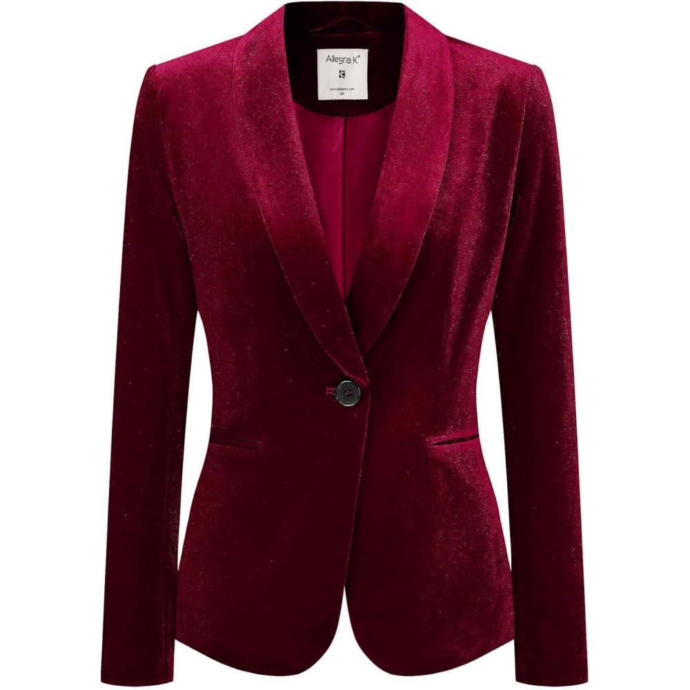 imageAllegra K Womens Halloween Christmas Office Coat Solid Shawl Collar 1 Button Velvet BlazerWine Red