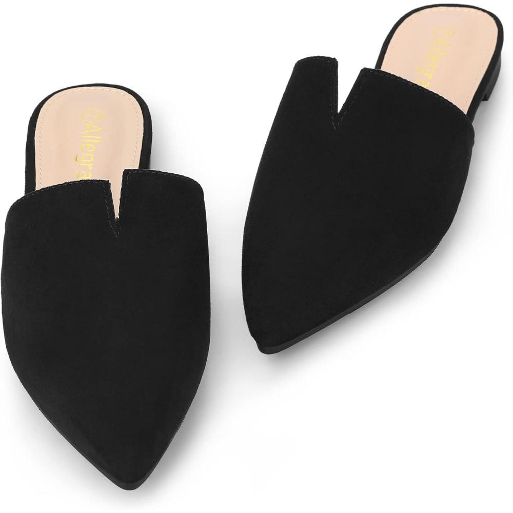 imageAllegra K Womens Mules Pointed Toe Loafer V Shape Flat Slides Backless Shoes
