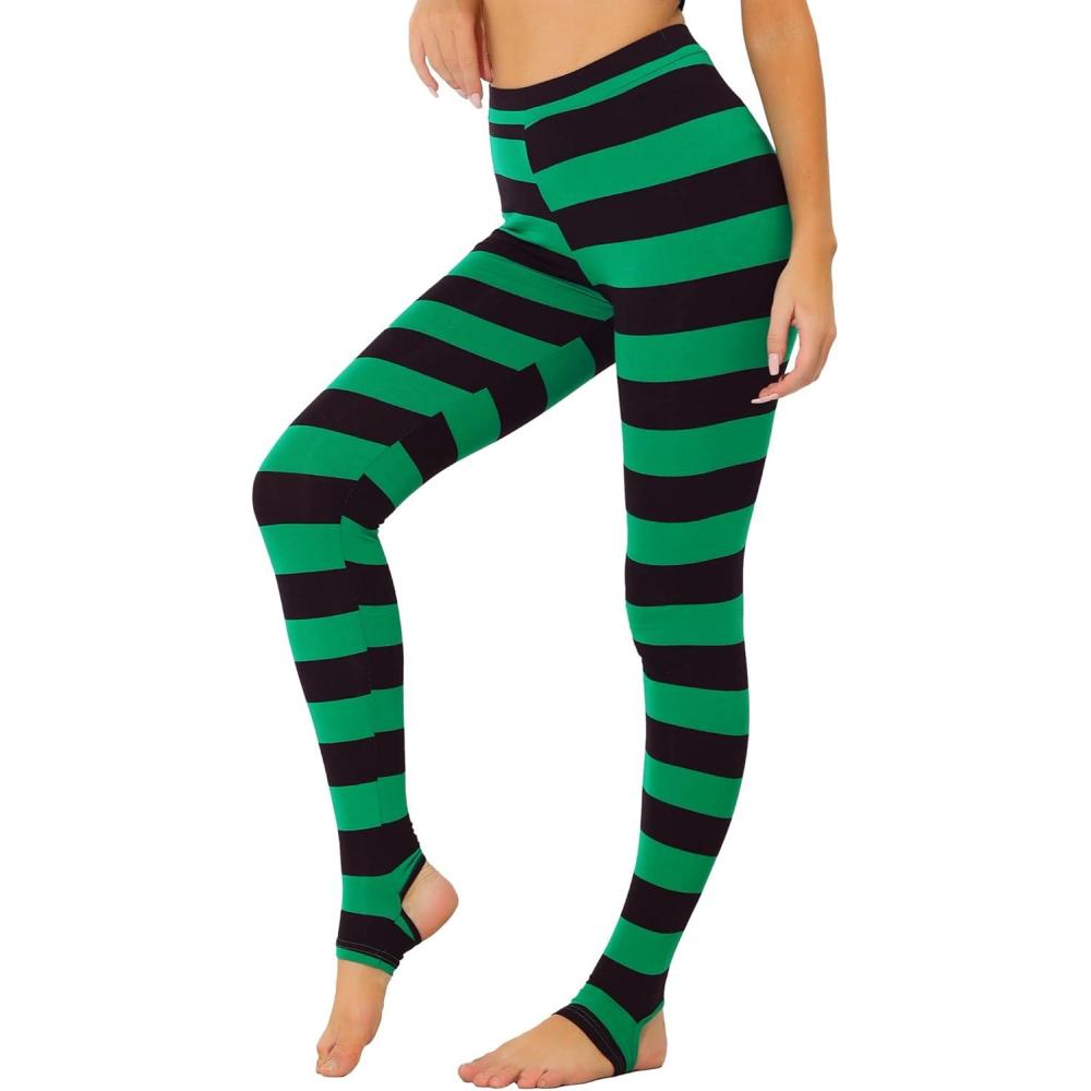 imageAllegra K Womens Rainbow Leggings Printed High Waist Elastic Waistband Party Yoga Stirrup PantsBlack Greenstripe