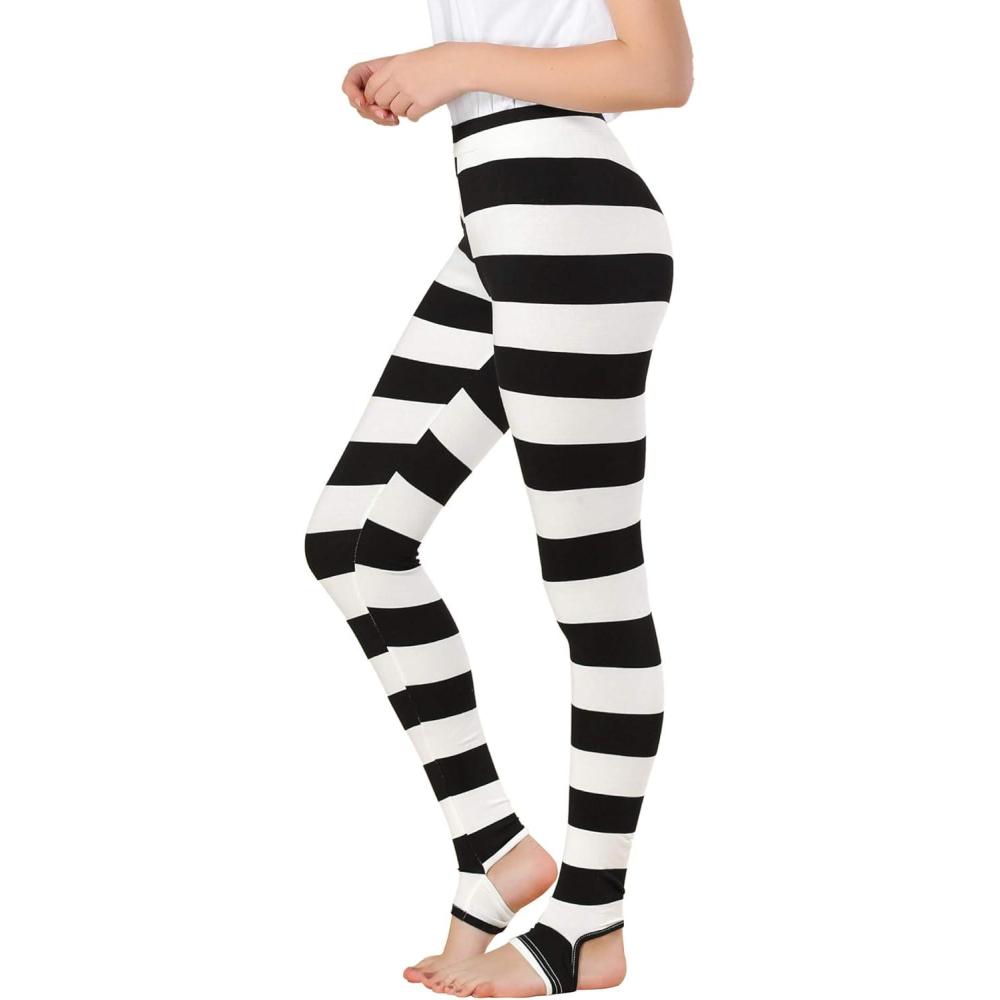imageAllegra K Womens Rainbow Leggings Printed High Waist Elastic Waistband Party Yoga Stirrup PantsBlack Whitestripe