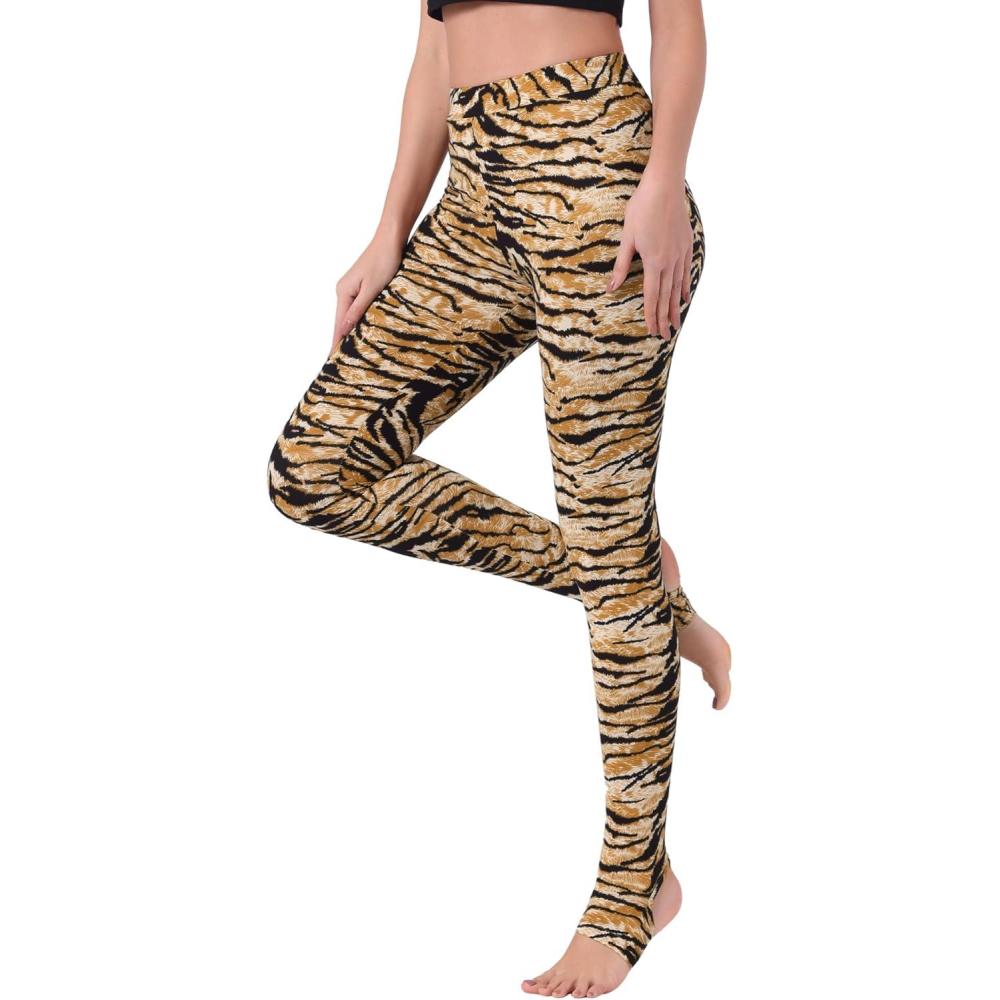 imageAllegra K Womens Rainbow Leggings Printed High Waist Elastic Waistband Party Yoga Stirrup PantsBrown Blackzebra
