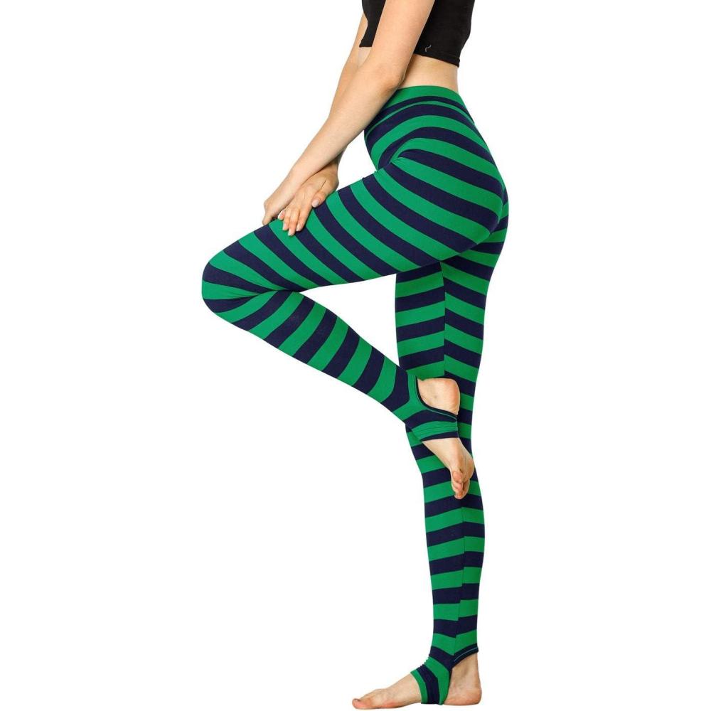 imageAllegra K Womens Rainbow Leggings Printed High Waist Elastic Waistband Party Yoga Stirrup PantsGreen Bluestripe