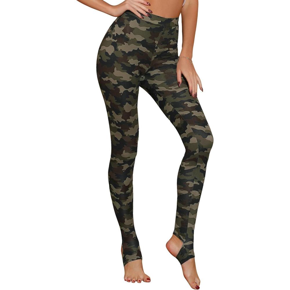 imageAllegra K Womens Rainbow Leggings Printed High Waist Elastic Waistband Party Yoga Stirrup PantsGreycamouflage