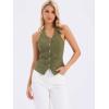 imageAllegra K Denim Vest for Womens Halter Neck Button Down Backless Jean WaistcoatArmy Green