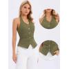 imageAllegra K Denim Vest for Womens Halter Neck Button Down Backless Jean WaistcoatArmy Green