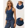 imageAllegra K Denim Vest for Womens Halter Neck Button Down Backless Jean WaistcoatDark Blue
