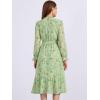 imageAllegra K Fall Casual Floral Dress for Women 2025 Long Sleeve Crew Neck Chiffon Midi Tea Party Ruffle DressesGreen