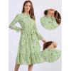 imageAllegra K Fall Casual Floral Dress for Women 2025 Long Sleeve Crew Neck Chiffon Midi Tea Party Ruffle DressesGreen