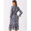 imageAllegra K Fall Casual Floral Dress for Women 2025 Long Sleeve Crew Neck Chiffon Midi Tea Party Ruffle DressesGrey Blue