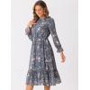 imageAllegra K Fall Casual Floral Dress for Women 2025 Long Sleeve Crew Neck Chiffon Midi Tea Party Ruffle DressesGrey Blue