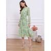 imageAllegra K Fall Casual Floral Dress for Women 2025 Long Sleeve Crew Neck Chiffon Midi Tea Party Ruffle DressesGrey Green