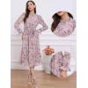 imageAllegra K Fall Casual Floral Dress for Women 2025 Long Sleeve Crew Neck Chiffon Midi Tea Party Ruffle DressesPink