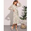imageAllegra K Fall Casual Floral Dress for Women 2025 Long Sleeve Crew Neck Chiffon Midi Tea Party Ruffle DressesWhite