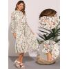 imageAllegra K Fall Casual Floral Dress for Women 2025 Long Sleeve Crew Neck Chiffon Midi Tea Party Ruffle DressesWhite