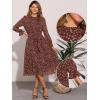 imageAllegra K Fall Casual Floral Dress for Women 2025 Long Sleeve Crew Neck Chiffon Midi Tea Party Ruffle DressesWine Red
