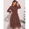 imageAllegra K Fall Casual Floral Dress for Women 2025 Long Sleeve Crew Neck Chiffon Midi Tea Party Ruffle DressesWine Red