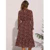 imageAllegra K Fall Casual Floral Dress for Women 2025 Long Sleeve Crew Neck Chiffon Midi Tea Party Ruffle DressesWine Red