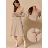 imageAllegra K Fall Long Sleeve Dresses for Womens Ribbed ALine Midi DressKhaki