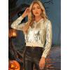 imageAllegra K Women Sequin Bomber Jackets Halloween Sparkly Long Sleeve Zip Front Shiny Cropped Jacket Glitter Party Disco OutfitApricots