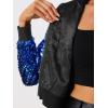 imageAllegra K Women Sequin Bomber Jackets Halloween Sparkly Long Sleeve Zip Front Shiny Cropped Jacket Glitter Party Disco OutfitBlue