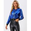 imageAllegra K Women Sequin Bomber Jackets Halloween Sparkly Long Sleeve Zip Front Shiny Cropped Jacket Glitter Party Disco OutfitBlue