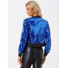 imageAllegra K Women Sequin Bomber Jackets Halloween Sparkly Long Sleeve Zip Front Shiny Cropped Jacket Glitter Party Disco OutfitBlue
