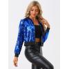 imageAllegra K Women Sequin Bomber Jackets Halloween Sparkly Long Sleeve Zip Front Shiny Cropped Jacket Glitter Party Disco OutfitBlue