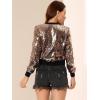 imageAllegra K Women Sequin Bomber Jackets Halloween Sparkly Long Sleeve Zip Front Shiny Cropped Jacket Glitter Party Disco OutfitGold