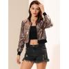imageAllegra K Women Sequin Bomber Jackets Halloween Sparkly Long Sleeve Zip Front Shiny Cropped Jacket Glitter Party Disco OutfitGold