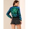 imageAllegra K Women Sequin Bomber Jackets Halloween Sparkly Long Sleeve Zip Front Shiny Cropped Jacket Glitter Party Disco OutfitGreen