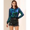 imageAllegra K Women Sequin Bomber Jackets Halloween Sparkly Long Sleeve Zip Front Shiny Cropped Jacket Glitter Party Disco OutfitGreen