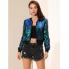 imageAllegra K Women Sequin Bomber Jackets Halloween Sparkly Long Sleeve Zip Front Shiny Cropped Jacket Glitter Party Disco OutfitGreen