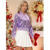 imageAllegra K Women Sequin Bomber Jackets Halloween Sparkly Long Sleeve Zip Front Shiny Cropped Jacket Glitter Party Disco OutfitLight Purple