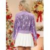 imageAllegra K Women Sequin Bomber Jackets Halloween Sparkly Long Sleeve Zip Front Shiny Cropped Jacket Glitter Party Disco OutfitLight Purple
