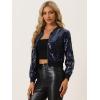 imageAllegra K Women Sequin Bomber Jackets Halloween Sparkly Long Sleeve Zip Front Shiny Cropped Jacket Glitter Party Disco OutfitNavy