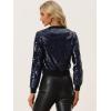 imageAllegra K Women Sequin Bomber Jackets Halloween Sparkly Long Sleeve Zip Front Shiny Cropped Jacket Glitter Party Disco OutfitNavy