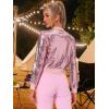 imageAllegra K Women Sequin Bomber Jackets Halloween Sparkly Long Sleeve Zip Front Shiny Cropped Jacket Glitter Party Disco OutfitPink