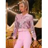 imageAllegra K Women Sequin Bomber Jackets Halloween Sparkly Long Sleeve Zip Front Shiny Cropped Jacket Glitter Party Disco OutfitPink