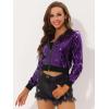 imageAllegra K Women Sequin Bomber Jackets Halloween Sparkly Long Sleeve Zip Front Shiny Cropped Jacket Glitter Party Disco OutfitPurple