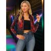 imageAllegra K Women Sequin Bomber Jackets Halloween Sparkly Long Sleeve Zip Front Shiny Cropped Jacket Glitter Party Disco OutfitRed