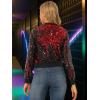 imageAllegra K Women Sequin Bomber Jackets Halloween Sparkly Long Sleeve Zip Front Shiny Cropped Jacket Glitter Party Disco OutfitRed