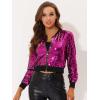 imageAllegra K Women Sequin Bomber Jackets Halloween Sparkly Long Sleeve Zip Front Shiny Cropped Jacket Glitter Party Disco OutfitRose Red