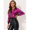 imageAllegra K Women Sequin Bomber Jackets Halloween Sparkly Long Sleeve Zip Front Shiny Cropped Jacket Glitter Party Disco OutfitRose Red