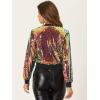 imageAllegra K Women Sequin Bomber Jackets Halloween Sparkly Long Sleeve Zip Front Shiny Cropped Jacket Glitter Party Disco OutfitShiny Orange