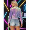 imageAllegra K Women Sequin Bomber Jackets Halloween Sparkly Long Sleeve Zip Front Shiny Cropped Jacket Glitter Party Disco OutfitShiny Purple