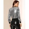 imageAllegra K Women Sequin Bomber Jackets Halloween Sparkly Long Sleeve Zip Front Shiny Cropped Jacket Glitter Party Disco OutfitSilver