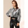 imageAllegra K Women Sequin Bomber Jackets Halloween Sparkly Long Sleeve Zip Front Shiny Cropped Jacket Glitter Party Disco OutfitSilver
